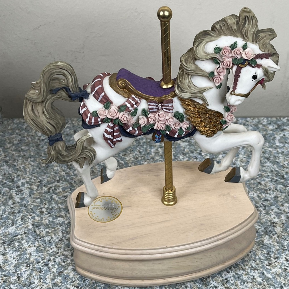 Westland Carousel Horse Figurine Limited Edition 8063 White Pink Rose Decor 9in